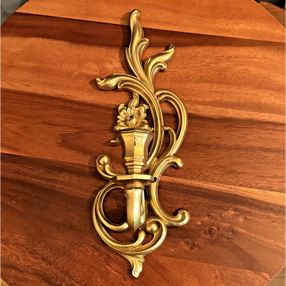 Vintage‎ SYROCO Gold Wall Sconce Candle Holder Floral 3933 Made USA